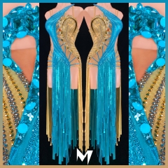 [PRE-OWNED] Turquoise and Gold Metallic Strap Smooth Dress #S216