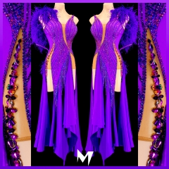 [PRE-OWNED] Purple Feather Boa Smooth Dress #S223