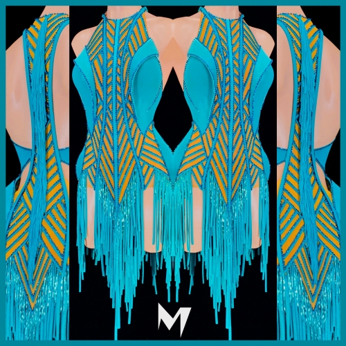 [PRE-OWNED] Teal Striped Fringe Dress #S235