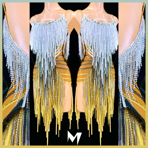 [PRE-OWNED] Silver and Gold Metallic Tube Fringe Dress #S236