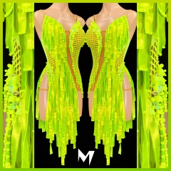 [PRE-OWNED] Metallic Neon Yellow and Green Fabric Straps Dress #S244