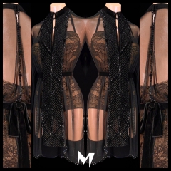 [PRE-OWNED] Black Lace Bodice and Sheer Blouse Dress #S253