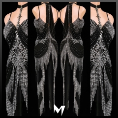 [PRE-OWNED] Black Velvet Hemtatite Crystallized Draped Jumpsuit #S251