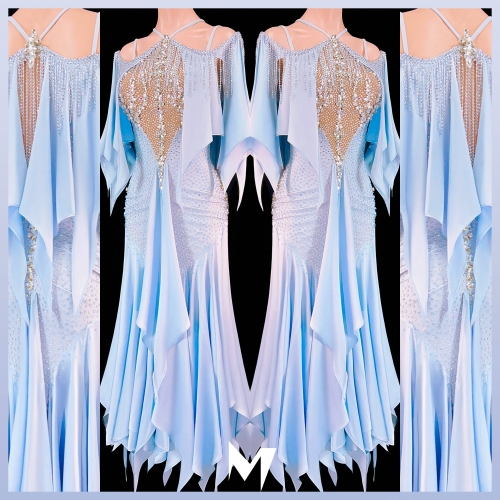 [PRE-OWNED] Ice Blue Pointed Panel Smooth Dress #S250