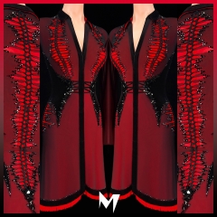 [PRE-OWNED] Black and Red Mesh Braided Cutout Dress with Fringe Underlayer #S255