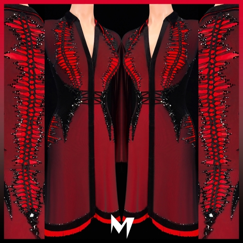 [PRE-OWNED] Black and Red Mesh Braided Cutout Dress with Fringe Underlayer #S255