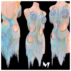 [PRE-OWNED] Asymmetrical Crystal AB Fringe Dress #S200