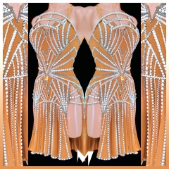 [PRE-OWNED] Tan and White Half Pearls Dress #S287