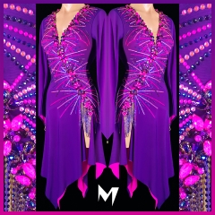 [BRAND NEW] Pink and Purple Double Layered Mesh Dress with Starburst Beading #L102