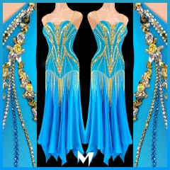 [BRAND NEW] Turquoise Blue and Gold Panel Skirt Smooth Dress #L124
