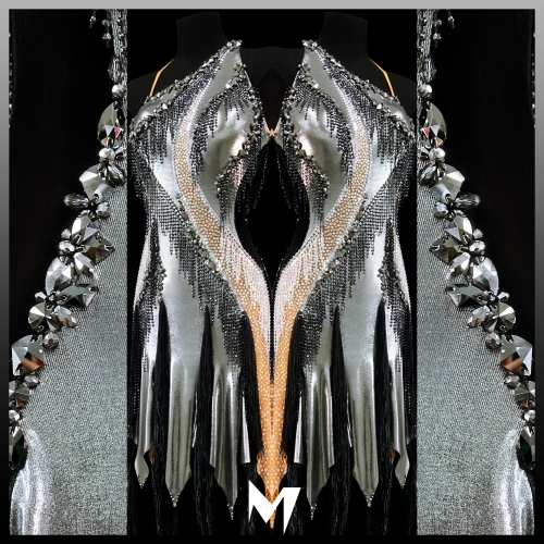 [PRE-OWNED] Hematite and Crystal Panel Dress #S307