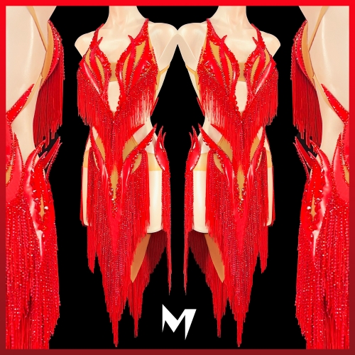 [PRE-OWNED] Red Latex and Fringe Dress #S317