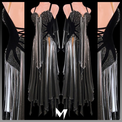 [PRE-OWNED] Hematite and Black Velvet Smooth Dress #S316