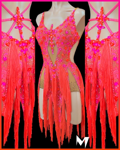 [PRE-OWNED] Coral Pink Fringe Dress #S328