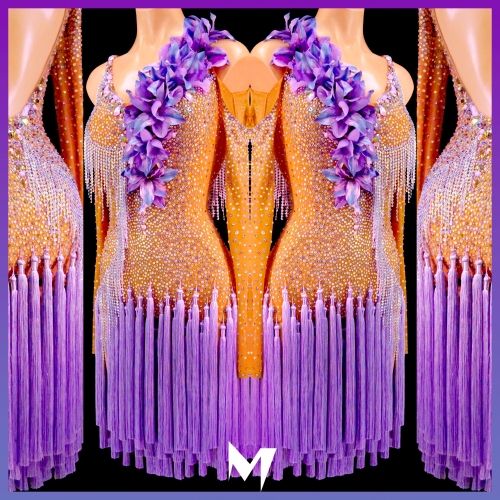 [PRE-OWNED] Lilac Fringe Tassels and Floral Motif Dress #S326