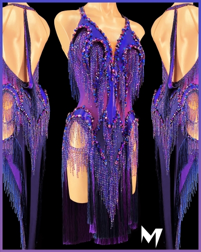 [PRE-OWNED] Blue Violet Fringe Skirt and Jumpsuit Set #S331