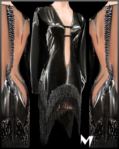 [PRE-OWNED] Black Patent Leather Fringe Dress #S343