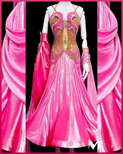 [PRE-OWNED] Metallic Pink Ombre Chiffon Ballroom (Standard) Dress #S356