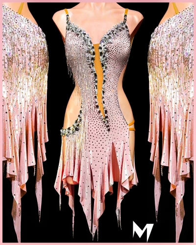 [PRE-OWNED] Rose Gold and Crystal Asymmetrical Panel Dress #S376