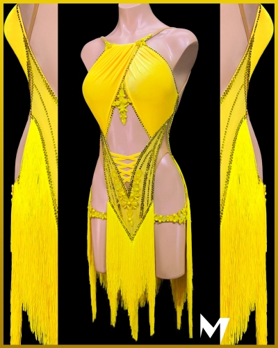 [PRE-OWNED] Saffron Yellow Fringe Halter Dress #S372