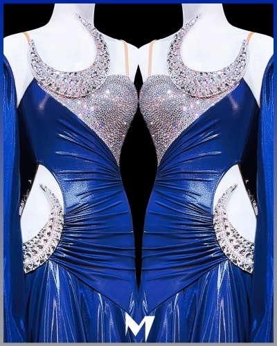[PRE-OWNED] Navy Blue and Silver Moon Ballroom (Standard) Dress #S365