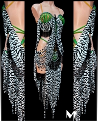 [PRE-OWNED] Zebra Print Drape Dress with Emerald and Jet Beading #S394