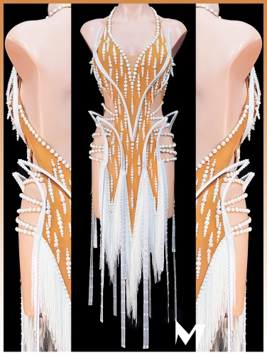 [PRE-OWNED] Nude and Pearl Fringe Dress #S398