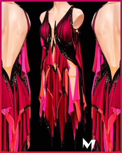 [PRE-OWNED] Black Pink and Orange Layered Panel Dress #S399