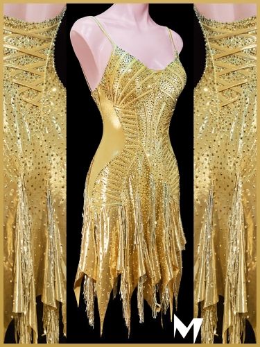 [PRE-OWNED] Gold Crystallzied Corset Panel Dress #S407