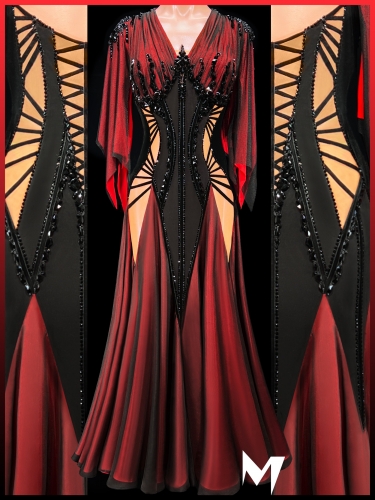 [PRE-OWNED] Red and Black Two-Tone Smooth/Paso Dress #S416