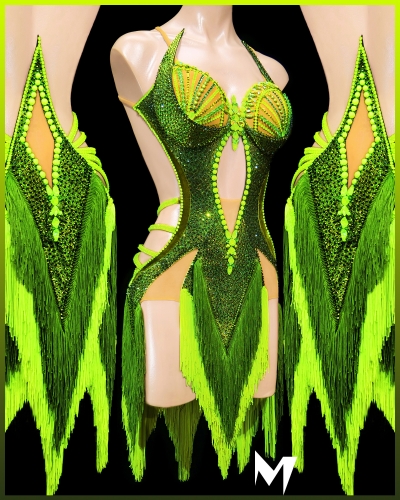 [PRE-OWNED] Holographic Green & Yellow Fringe Dress #S333