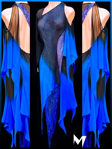 [PRE-OWNED] Black and Blue Ombre Smooth/Rumba Dress #S418