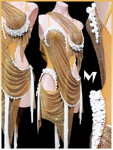 [PRE-OWNED] Crystal and Solid White Asymmetrical Dress #S421