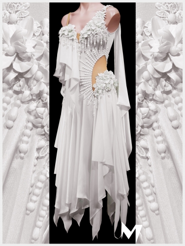 [PRE-OWNED] White Floral Motif Smooth Dress #S441