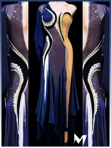 [PRE-OWNED] Crystallized Half Jumpsuit Navy Smooth Dress #S426