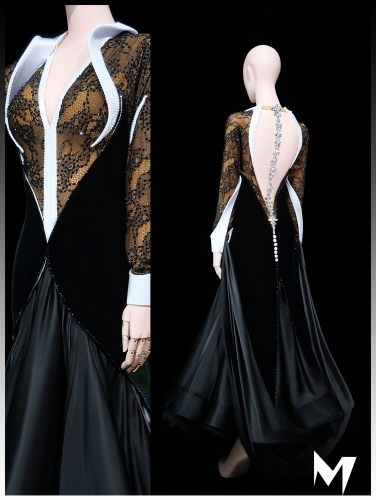 [PRE-OWNED] Black and White Tailcoat Ballroom (Standard) Dress #S433