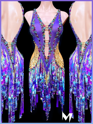 [PRE-OWNED] Multicolored Fabric Strap Dress with Gold Details #S454