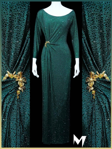 [PRE-OWNED] Crystallized Emerald Green Evening Gown with Gold Details #S429