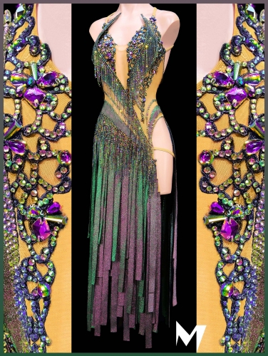 [PRE-OWNED] Multicolored Emerald and Ruby Fabric Strap Dress #S423