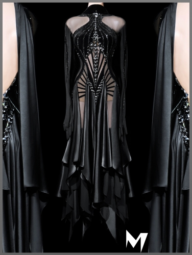 [PRE-OWNED] Black Velvet and Mesh Mock Turtleneck Dress #S460