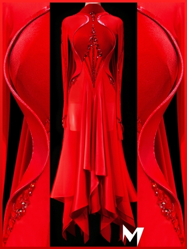 [PRE-OWNED] Red Mesh with Patent Leather Mock Turtlneck Smooth Dress #S456