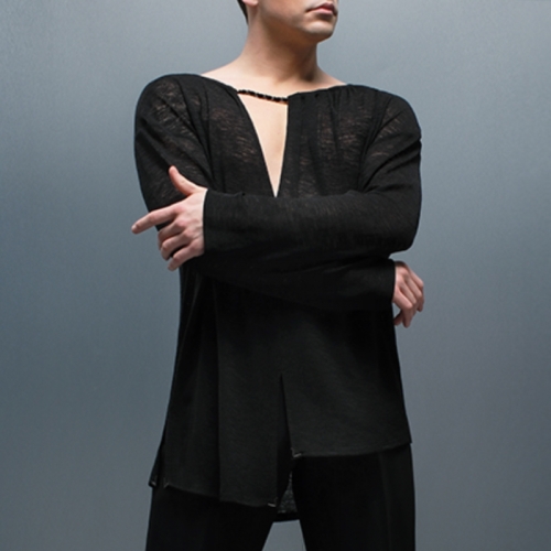 Asymmetrical Textured Mesh Long Sleeve Shirt #602
