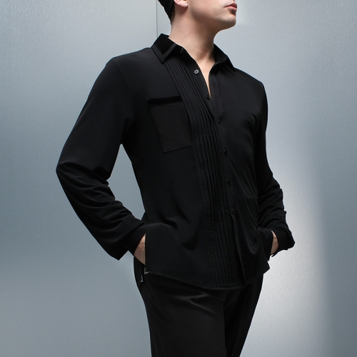 Pleated Crepe Shirt with Velvet Detailing #605
