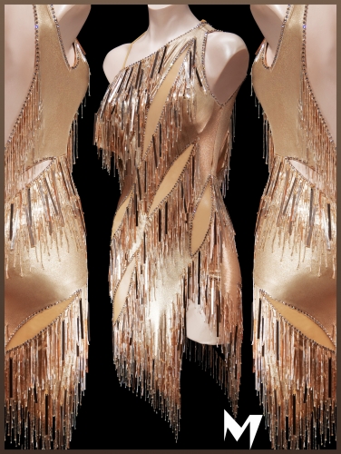 [PRE-OWNED] Rose Gold Off-Shoulder Beaded Dress #S463