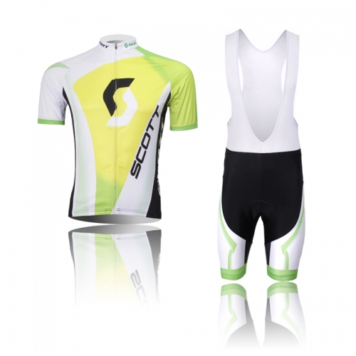 SCOTT Men's Quick-Dry Cycling Jersey Short Sleeve Set Road Bike Bicycle Shirt + Bib Shorts Zipper Closure Breathable Compressed Clothing