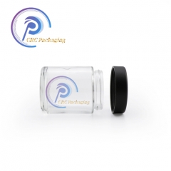 Custom logo 2 oz Clear Child Resistant Glass Jar with Black CR lid