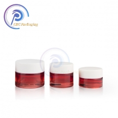 wholesale luxury small round personal eye skin care use cream pink and red cosmetic glass bottle jar with white cover