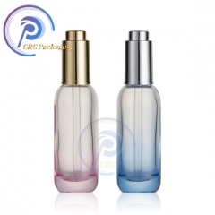 Luxury 15 30 40 50 ml empty thick based cosmetic face serum oil glass bottle with silver push button dropper cap