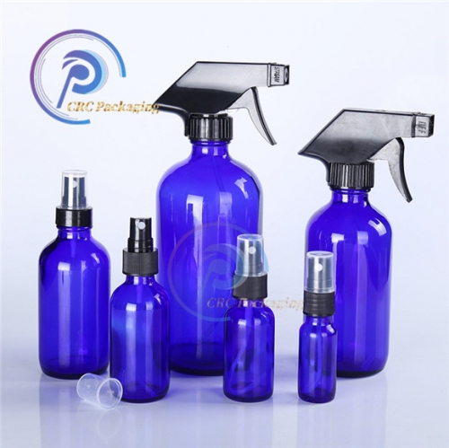 Packaging essential oil 1/2oz 1oz 2oz 4oz 250ml 500ml 16oz Clear Blue Amber Boston Glass Bottle with Trigger Spray Cap