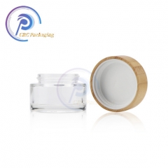 Clear glass cosmetic body cream jar with wood lids for skincare packaging set cosmetic glass jars with wood lid